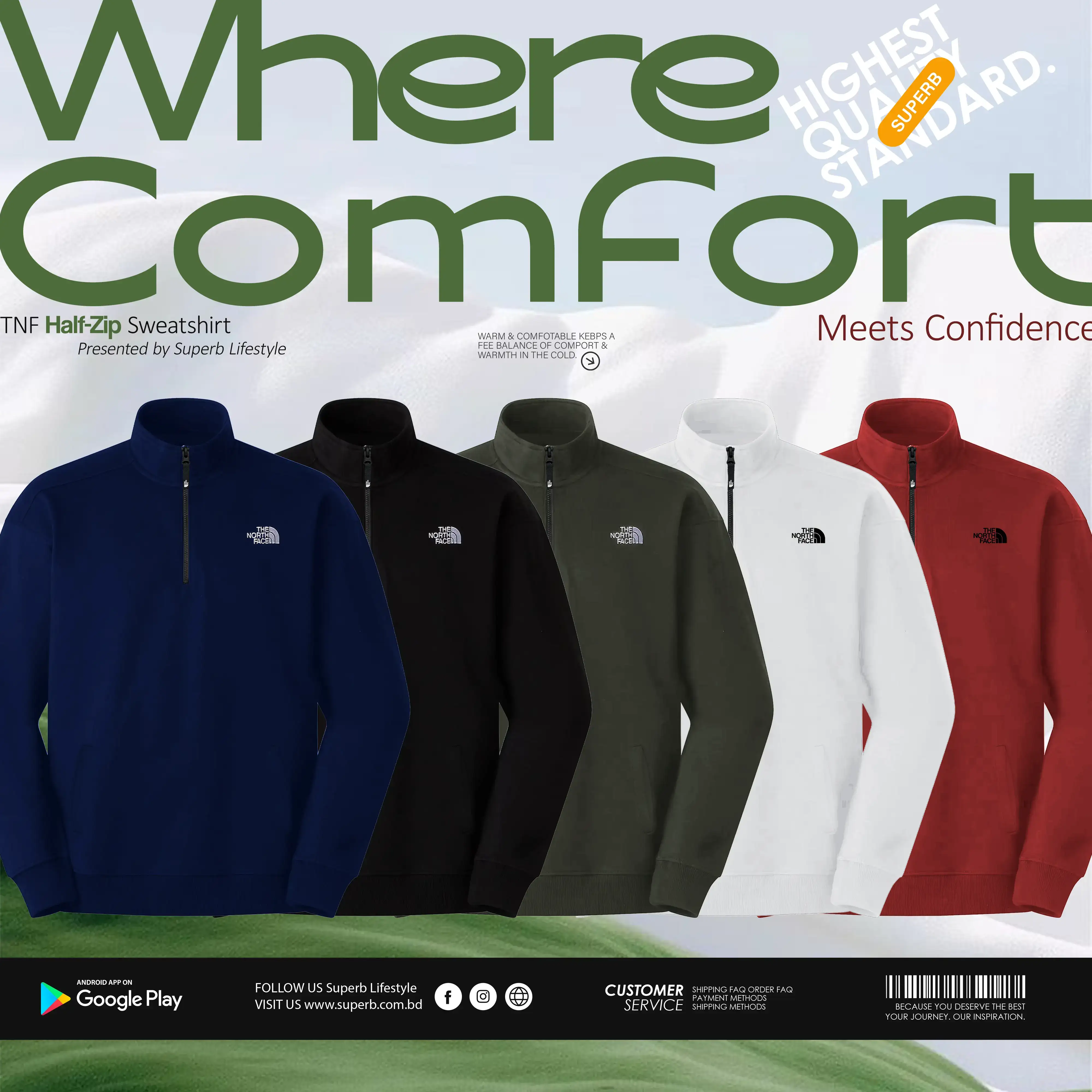 The North Face Men’s High Neck Half-Zip Sweatshirt || Superb Lifestyle