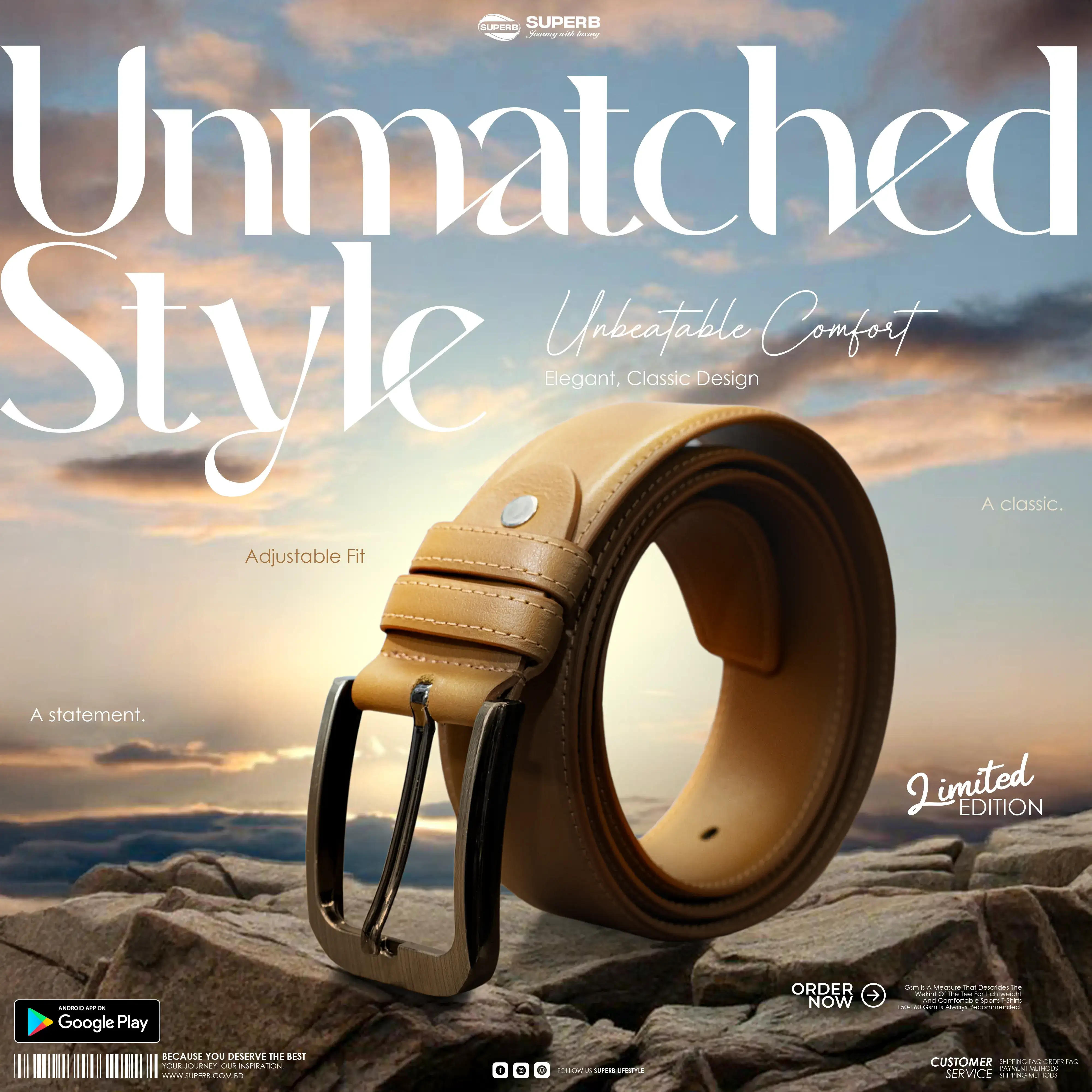 Premium Formal Leather Belt – Genuine Leather, Classic Design || Superb