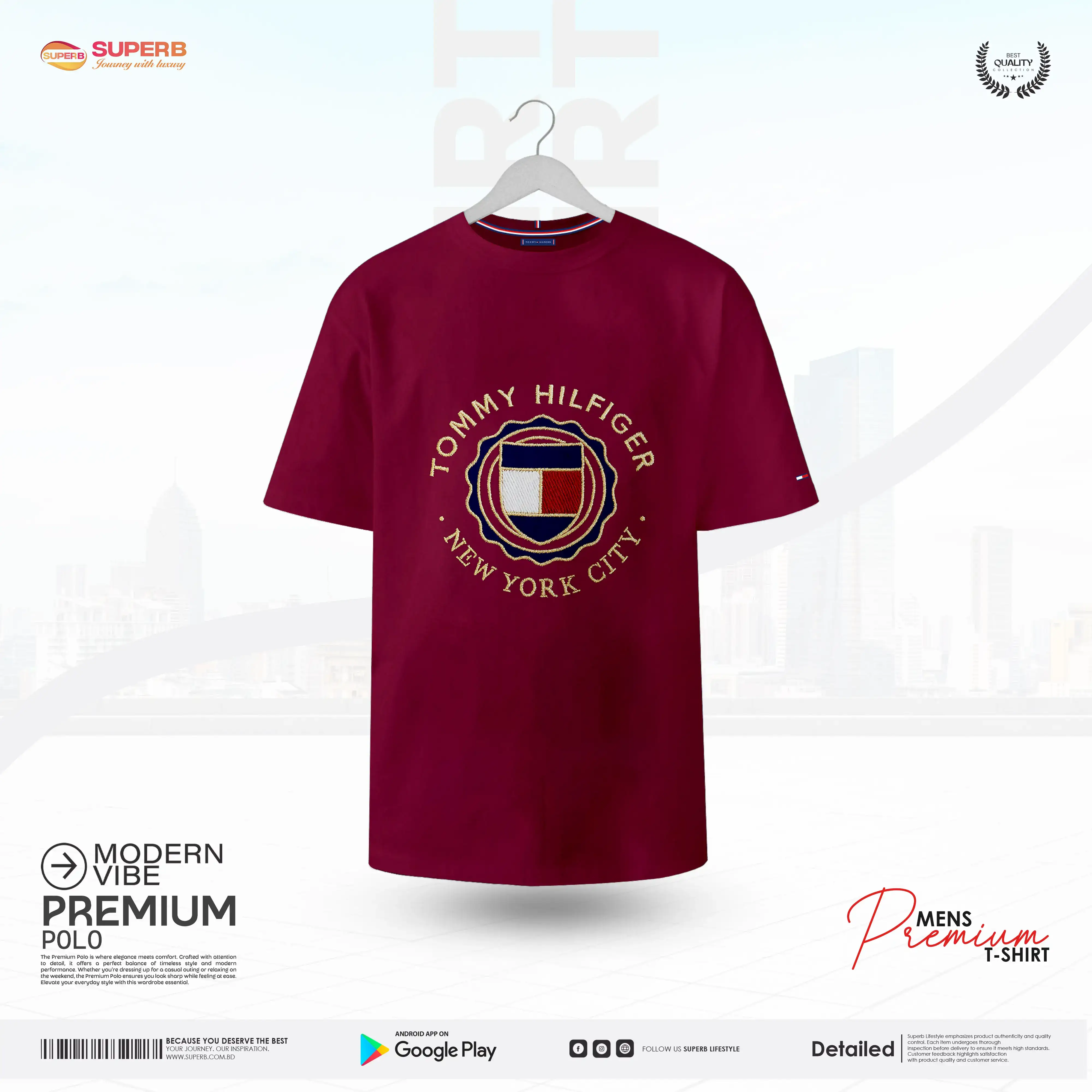 Tommy Hilfiger Premium Cotton T-Shirt –Crew Neck Tee || Superb