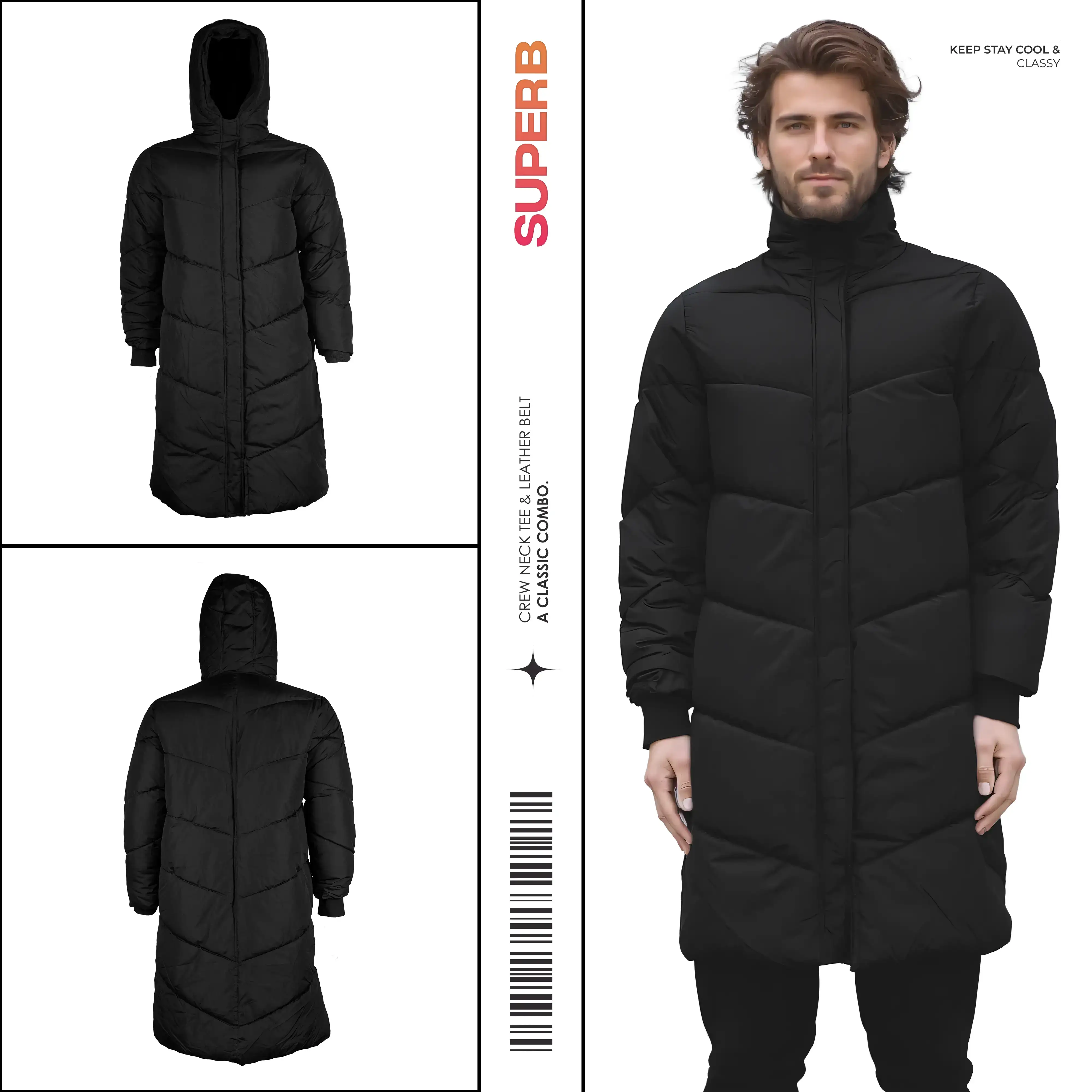 Anyday by John Lewis & Partners Long Puffer Jacket - Black & Olive || Superb