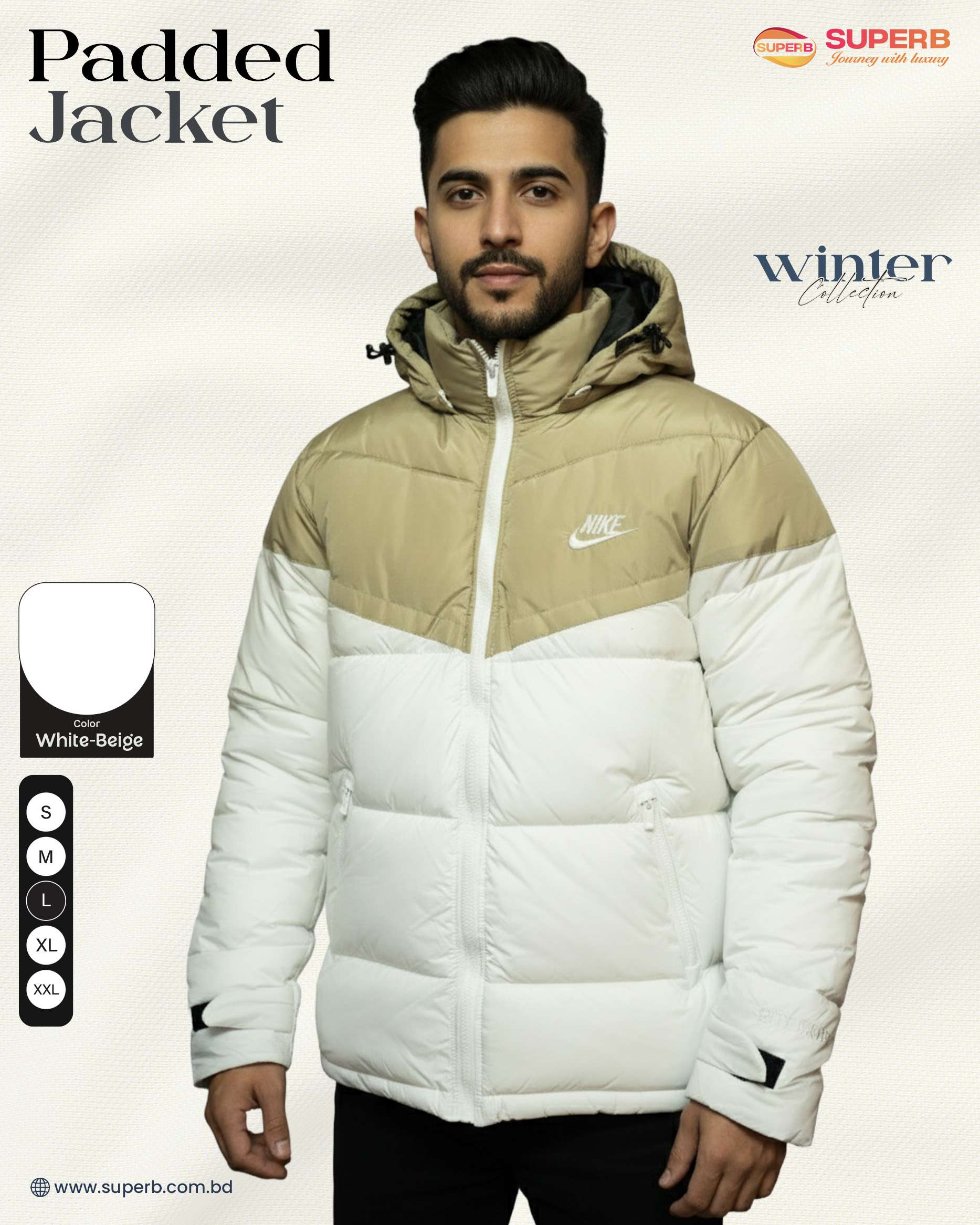 Nike Premium Contrast Padded Winter Jacket | High Warmth, Water-Resistant Export Edition
