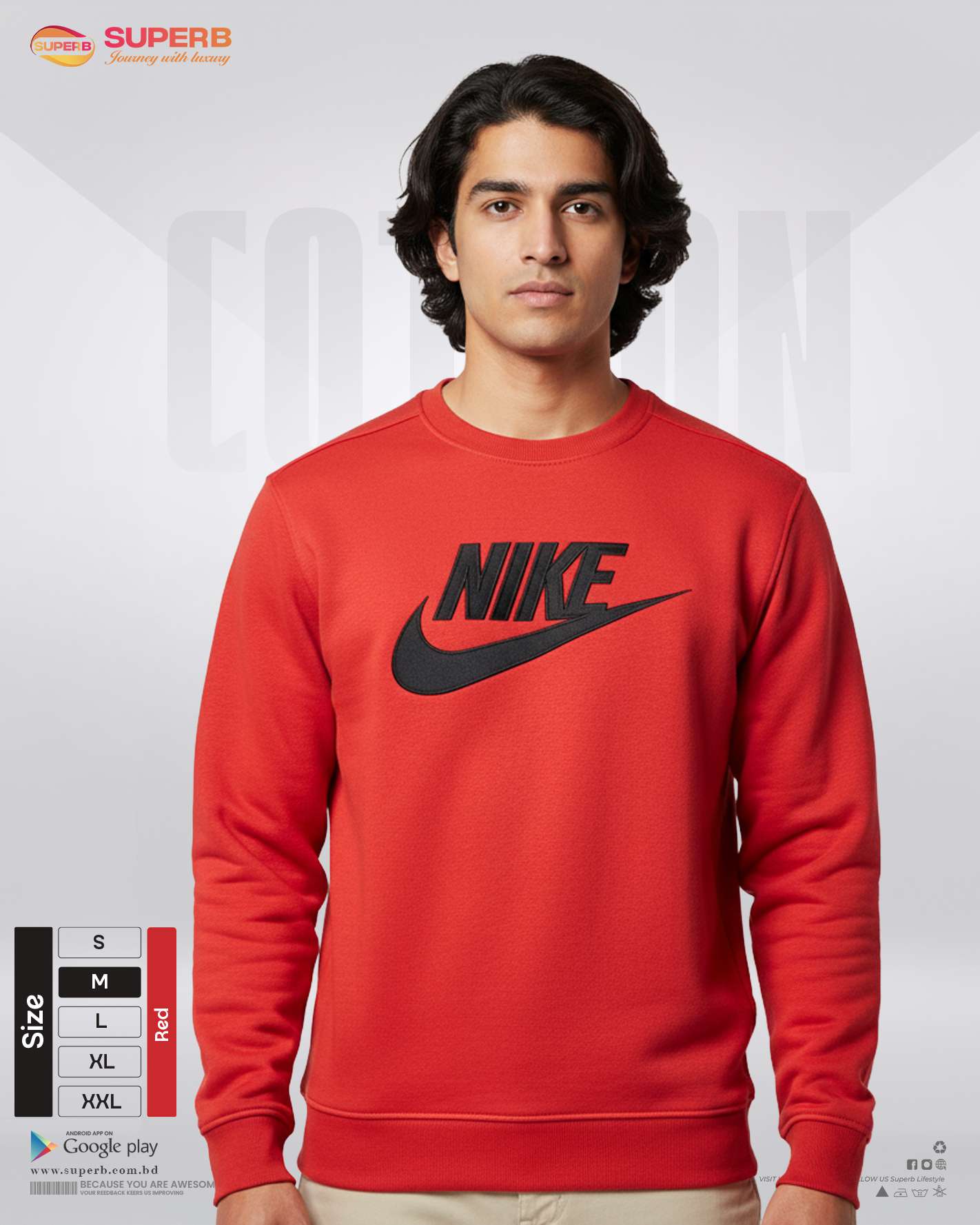 Nike Premium Heavy Cotton Sweatshirt | 350+ GSM Inner Brusho Fabric | Unisex Winter Wear