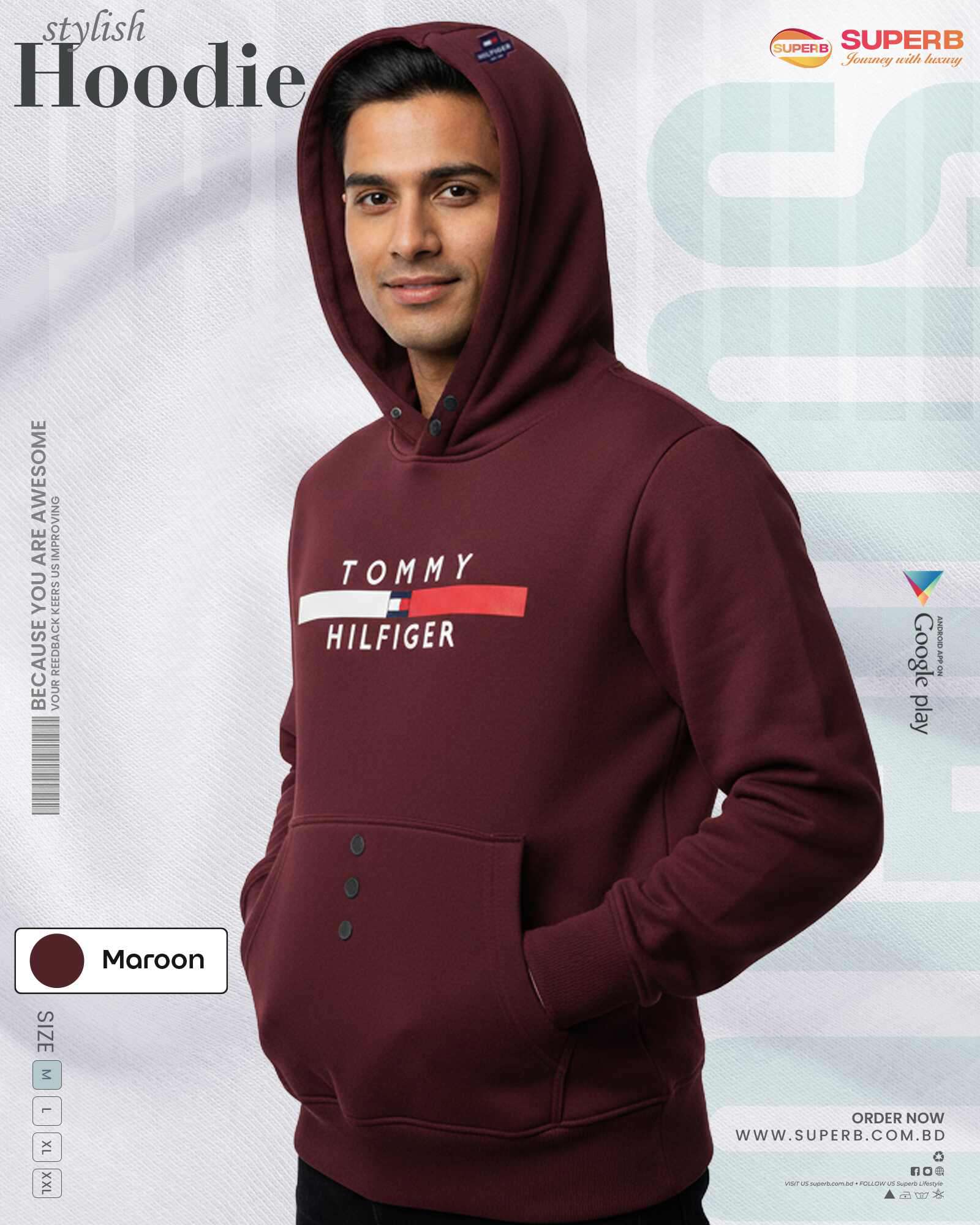 Tommy Hilfiger Premium Hoodie for Men & Women | 350 GSM Warm Winter Hoody