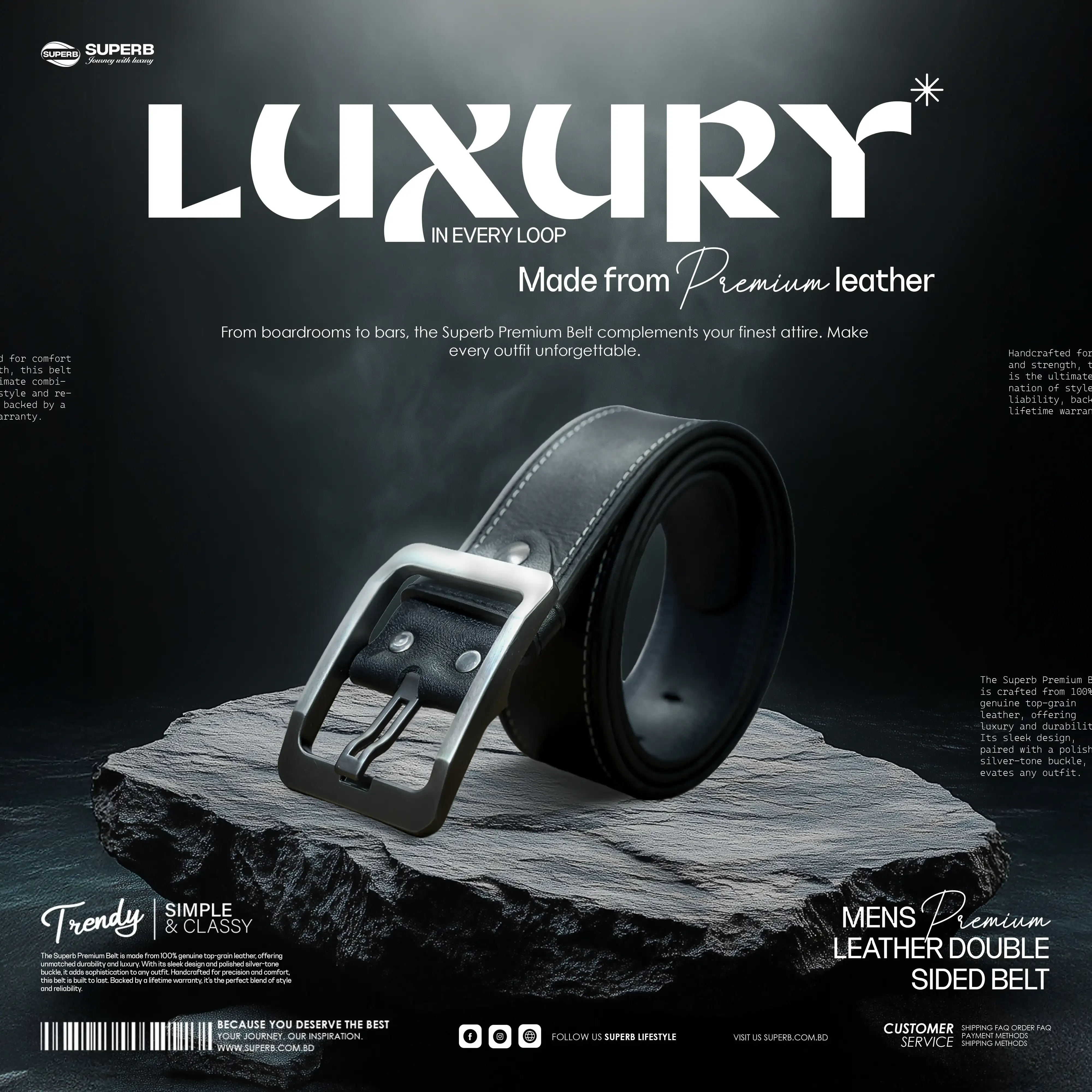 Premium Formal Leather Belt – Genuine Leather, Classic Design || Superb