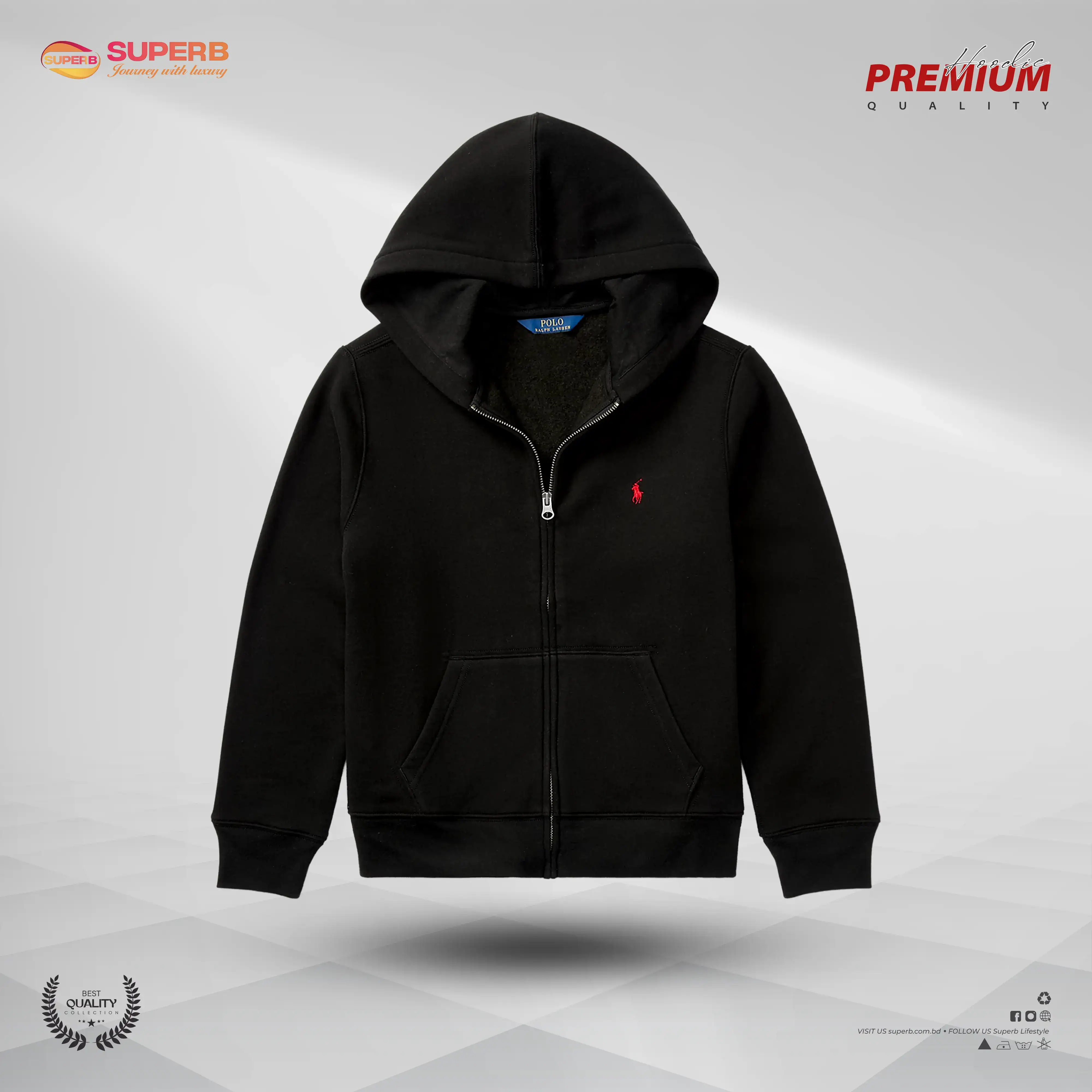 Ralph Lauren Full-Zip Fleece Hoodie – Embroidered Pony Logo | Cotton-Blend Comfort || Superb