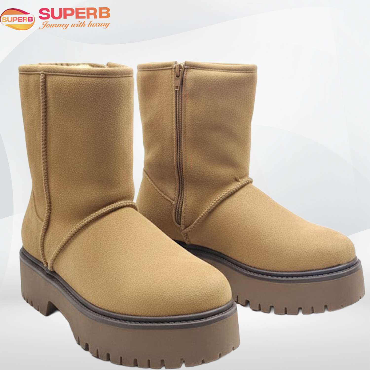 Claudia Ghizzani Minus Boot –  Sherpa-Lined Platform Ankle Boot with Side Zip