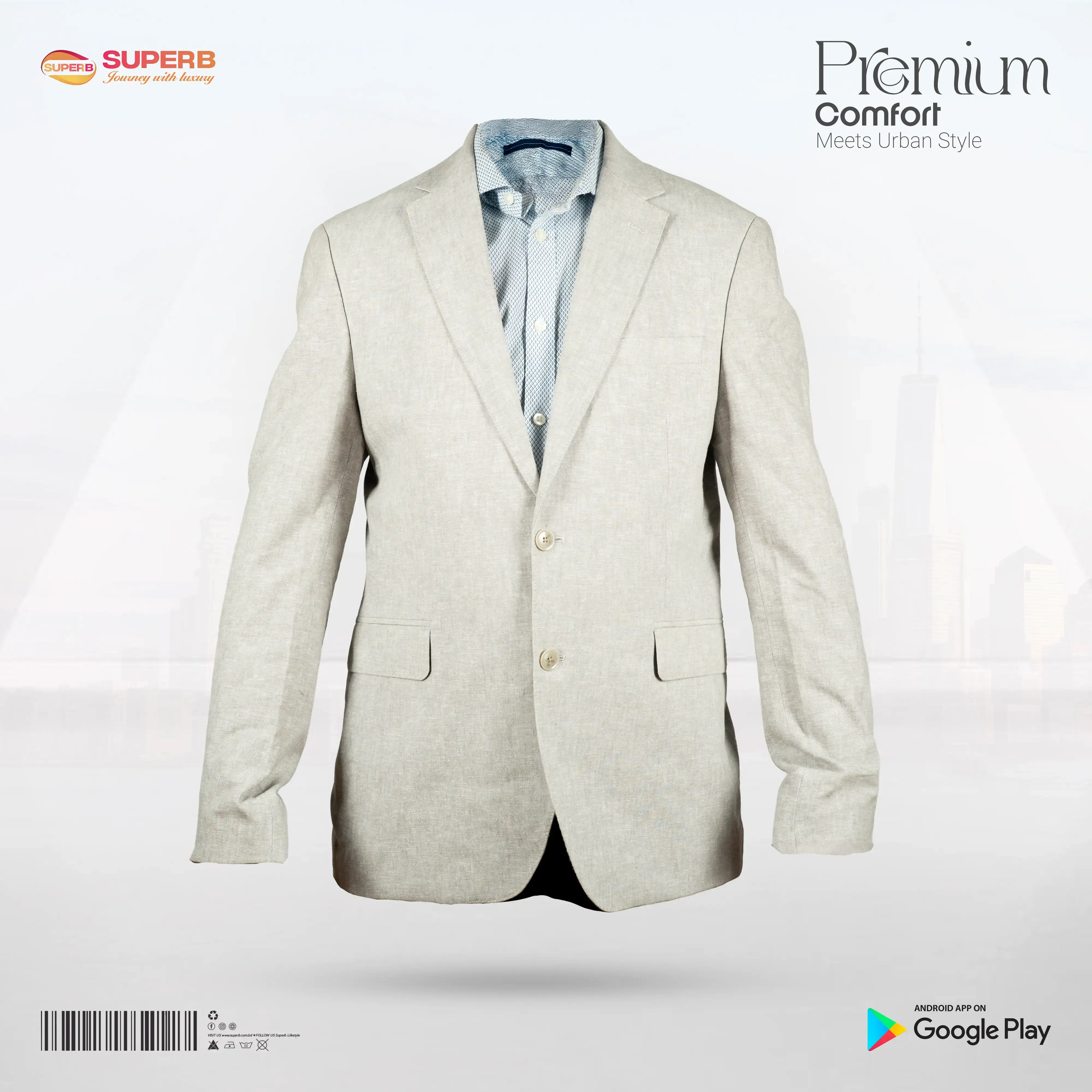 Joseph Abboud Light Ash Linen-Cotton Slim Fit Blazer || Superb