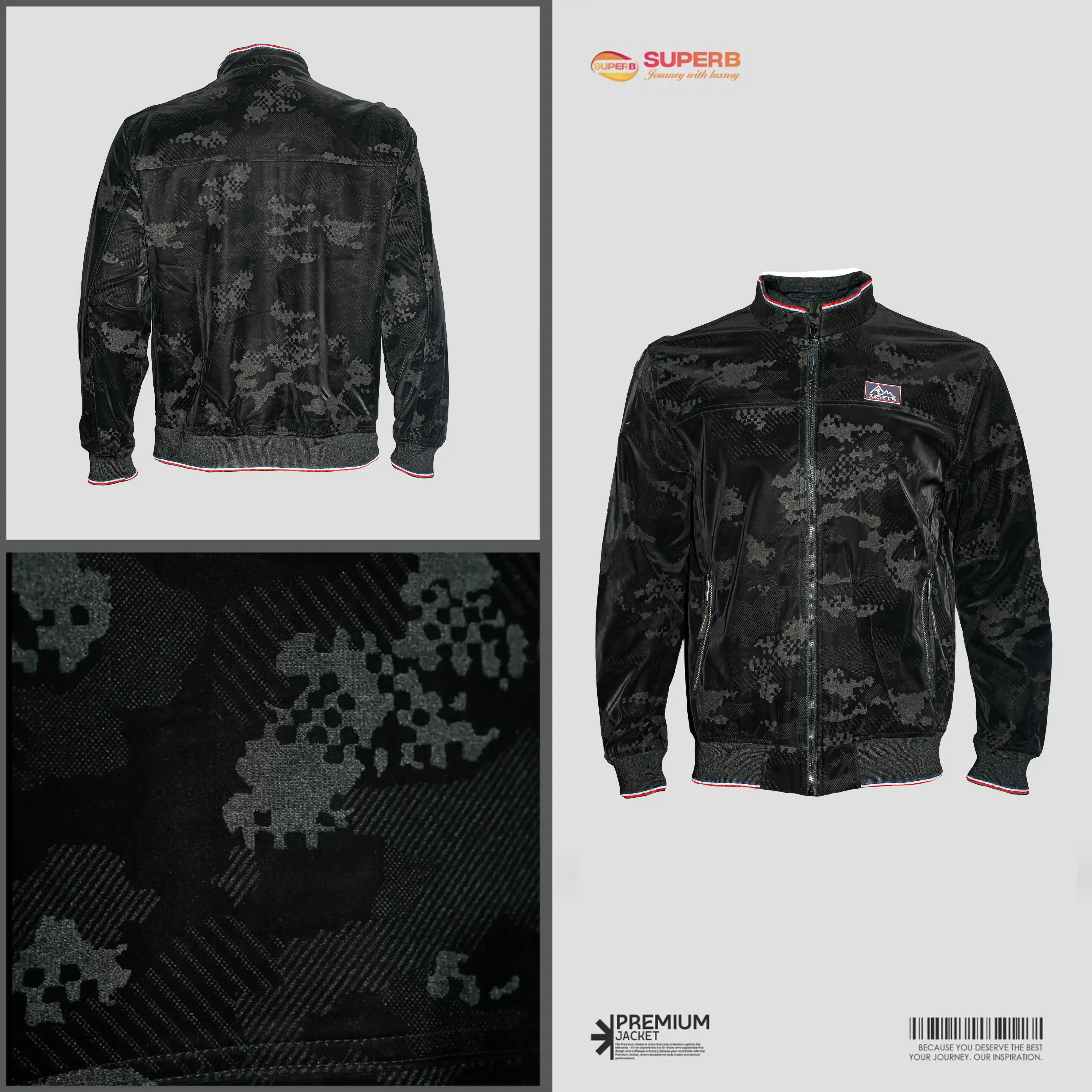 Arctic Life Men’s Premium Camouflage Bomber Jacket – Black Digital Texture || Superb