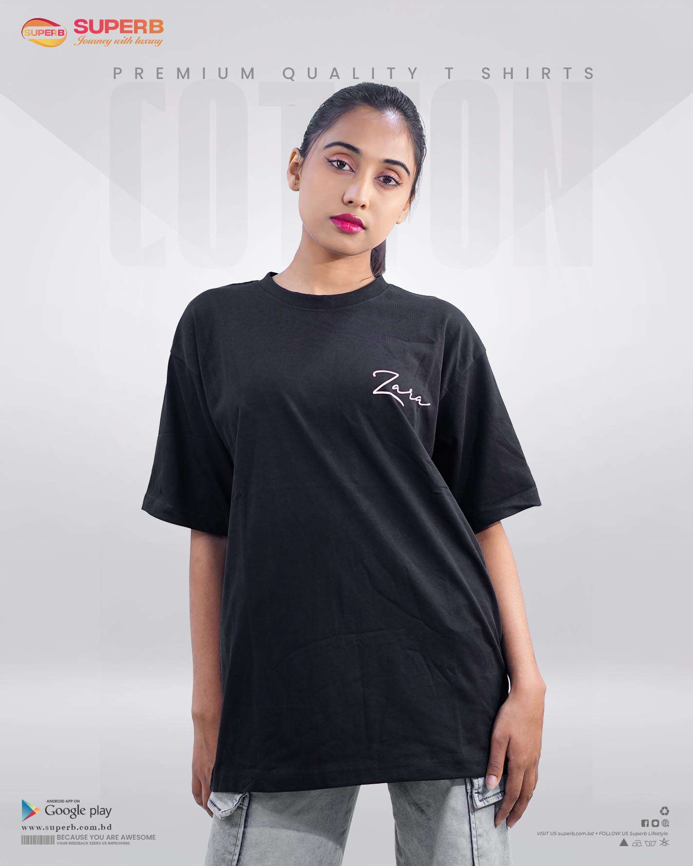 ZARA Drop Shoulder Premium Cotton T-Shirt || Superb