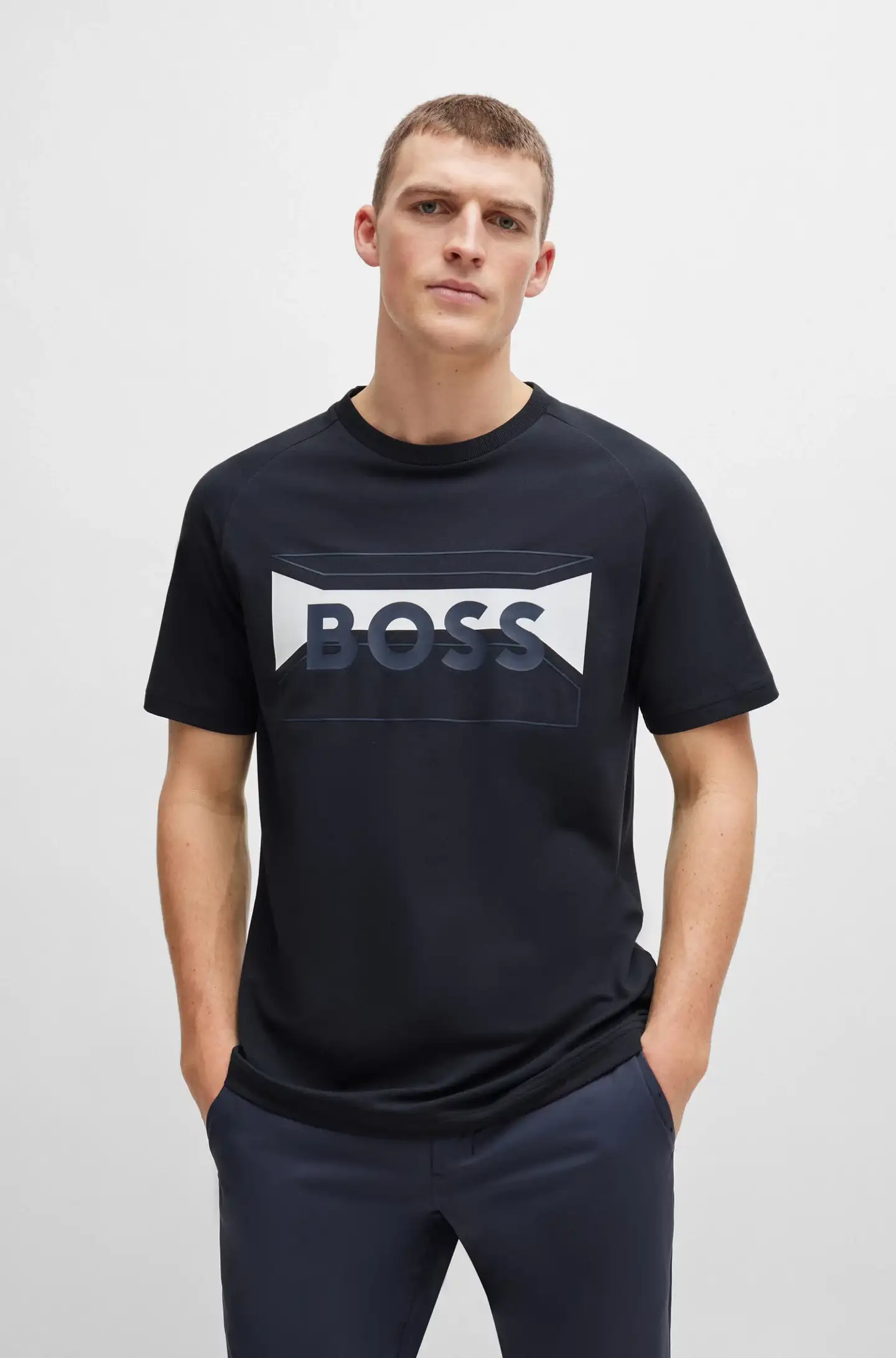 BOSS Regular-Fit Cotton-Blend T-Shirt with Graphic Logo || Superb