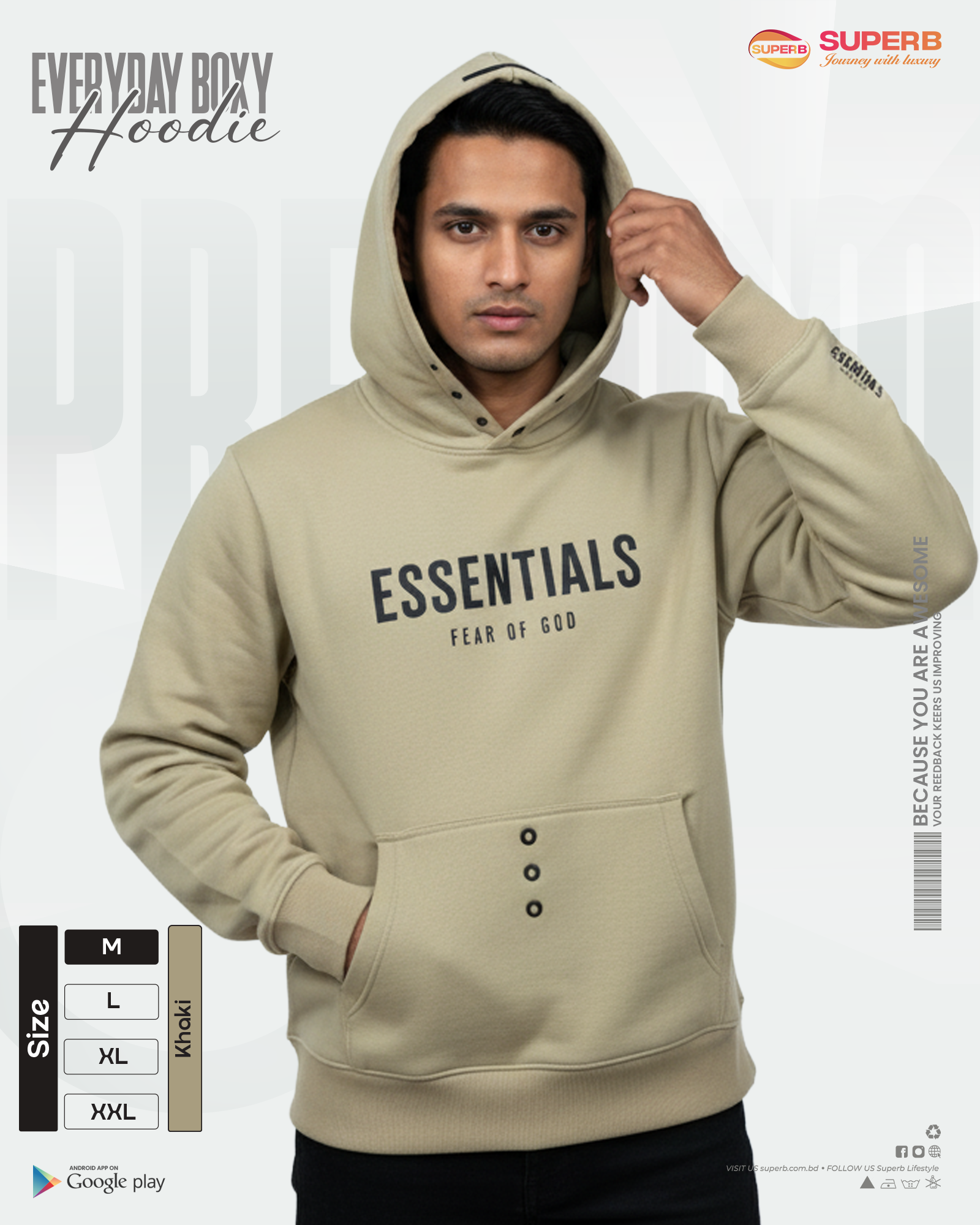 Essentials Premium Hoodie – 350+ GSM Heavy Cotton | Unisex Winter Wear || Superb