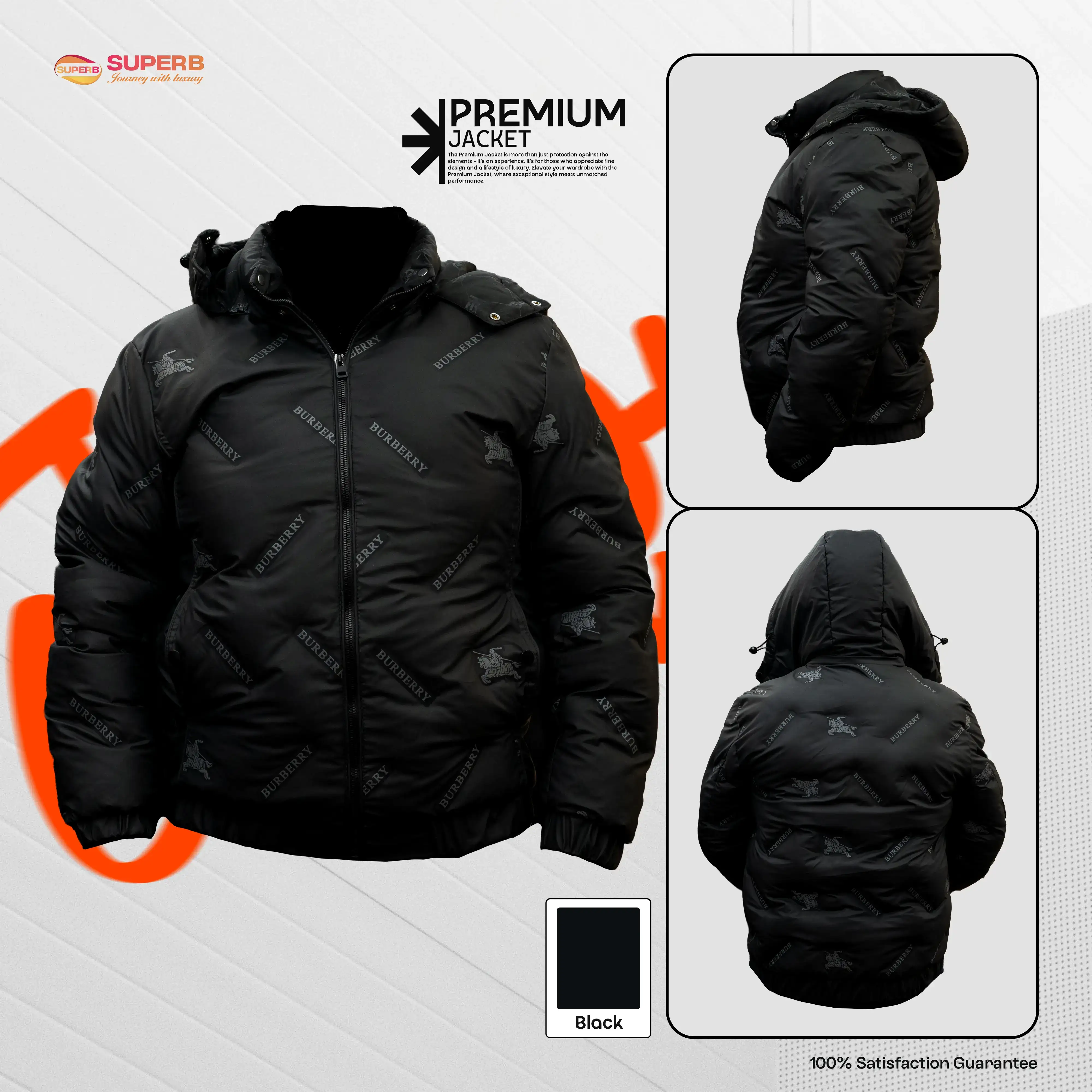 Burberry Premium Padded Down Jacket with All-Over Logo || Superb