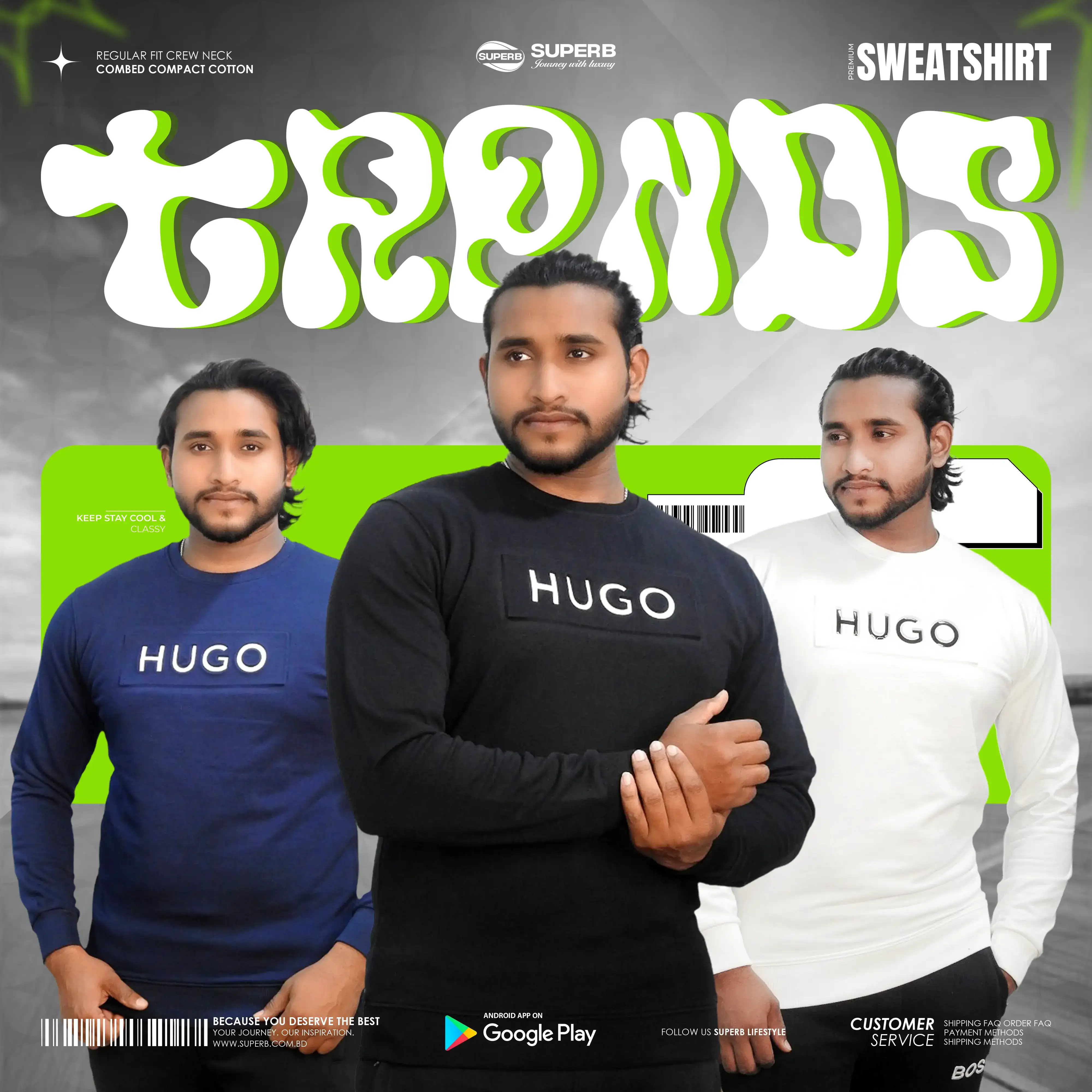 Hugo Boss Crew Neck Sweatshirt - 100% Cotton || Superb