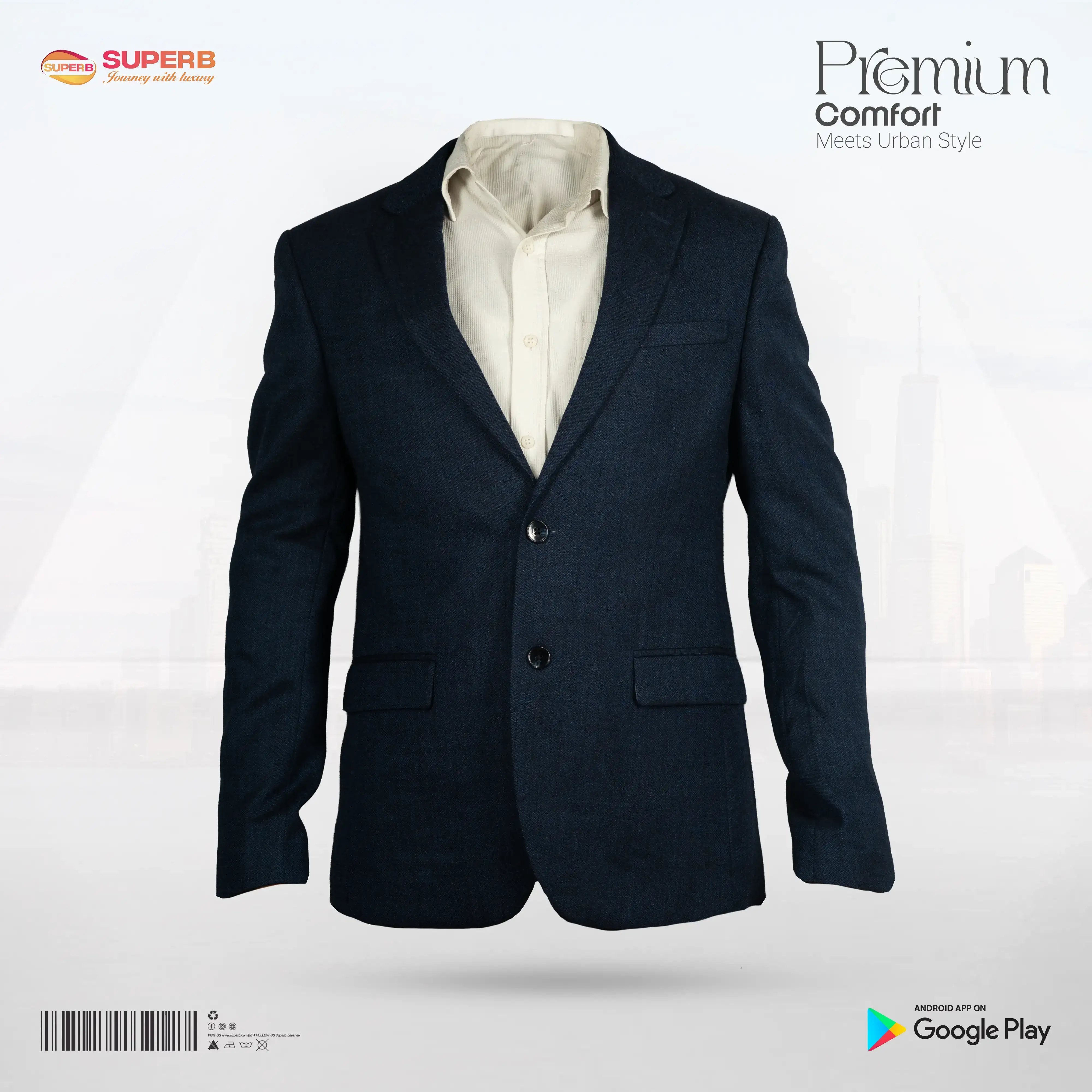 Moss Bros Space Blue Slim Fit Wool Blend Blazer | Men’s Elegant Formal Style || Superb