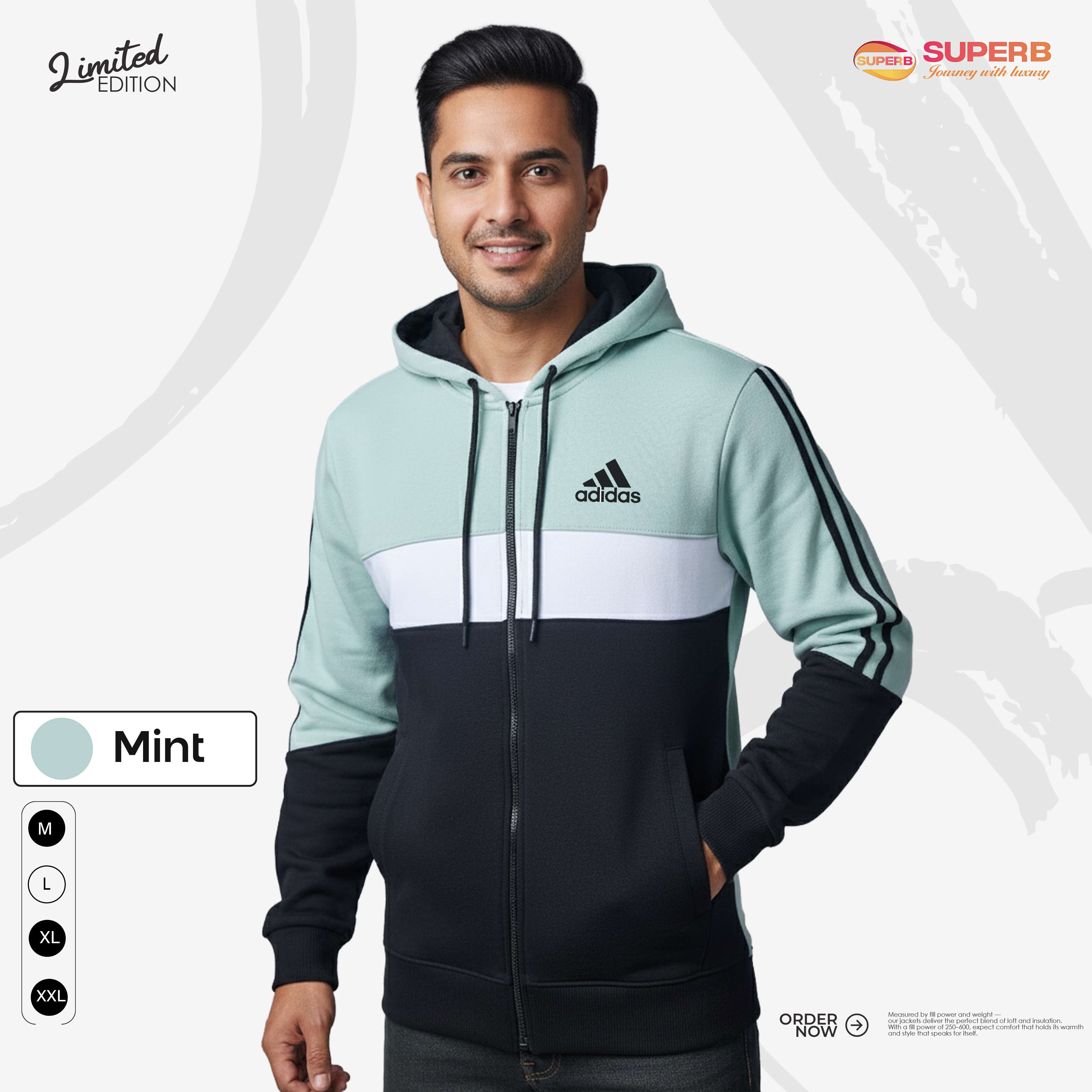 Adidas Premium Contrast Zipper Hoodie – 350+ GSM Heavy Cotton | Superb