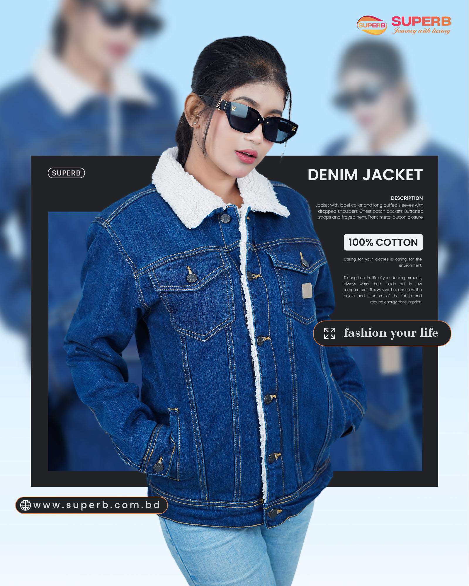 Premium Denim Jacket with Sherpa Collar From ZARA | Superb Bangladesh