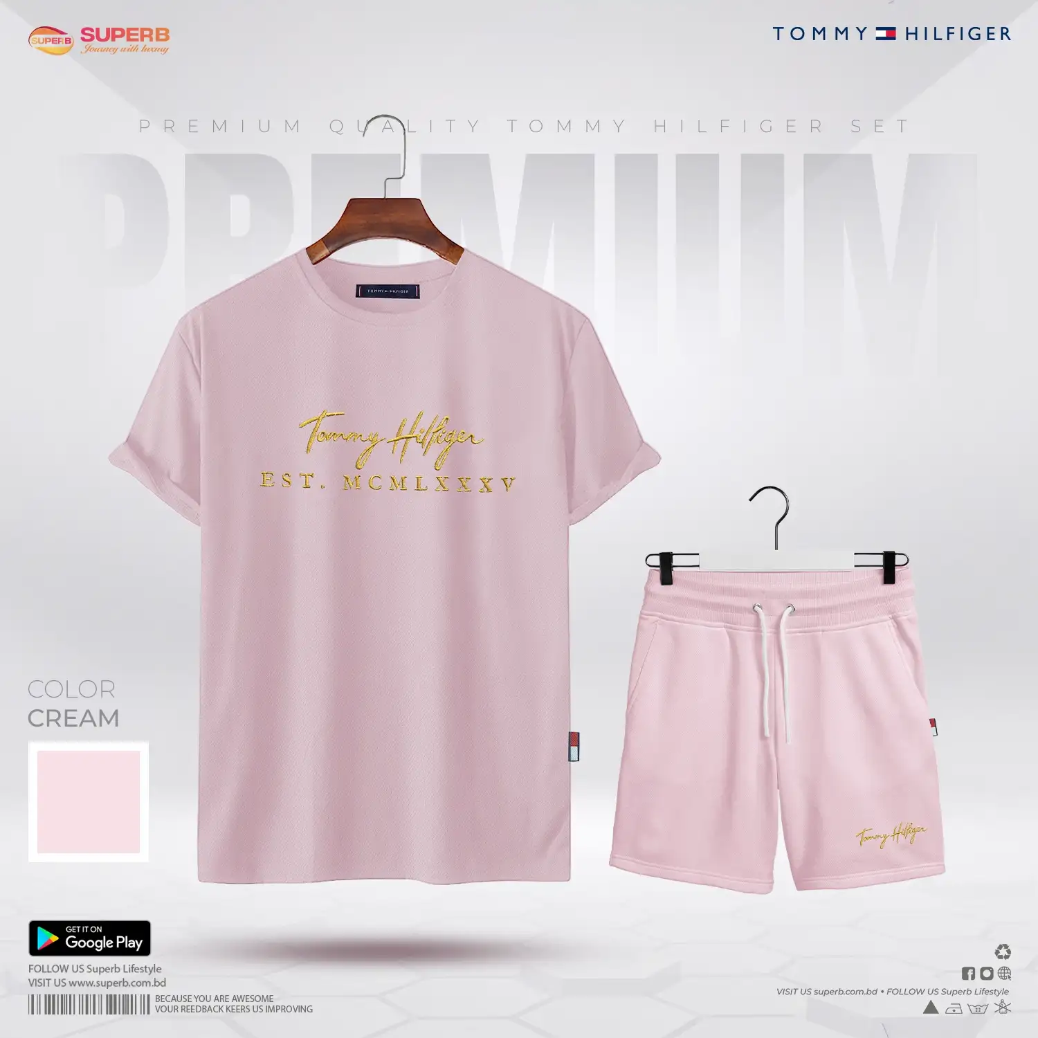 Premium Tommy Hilfiger Matching T-Shirt and Shorts Set || Superb