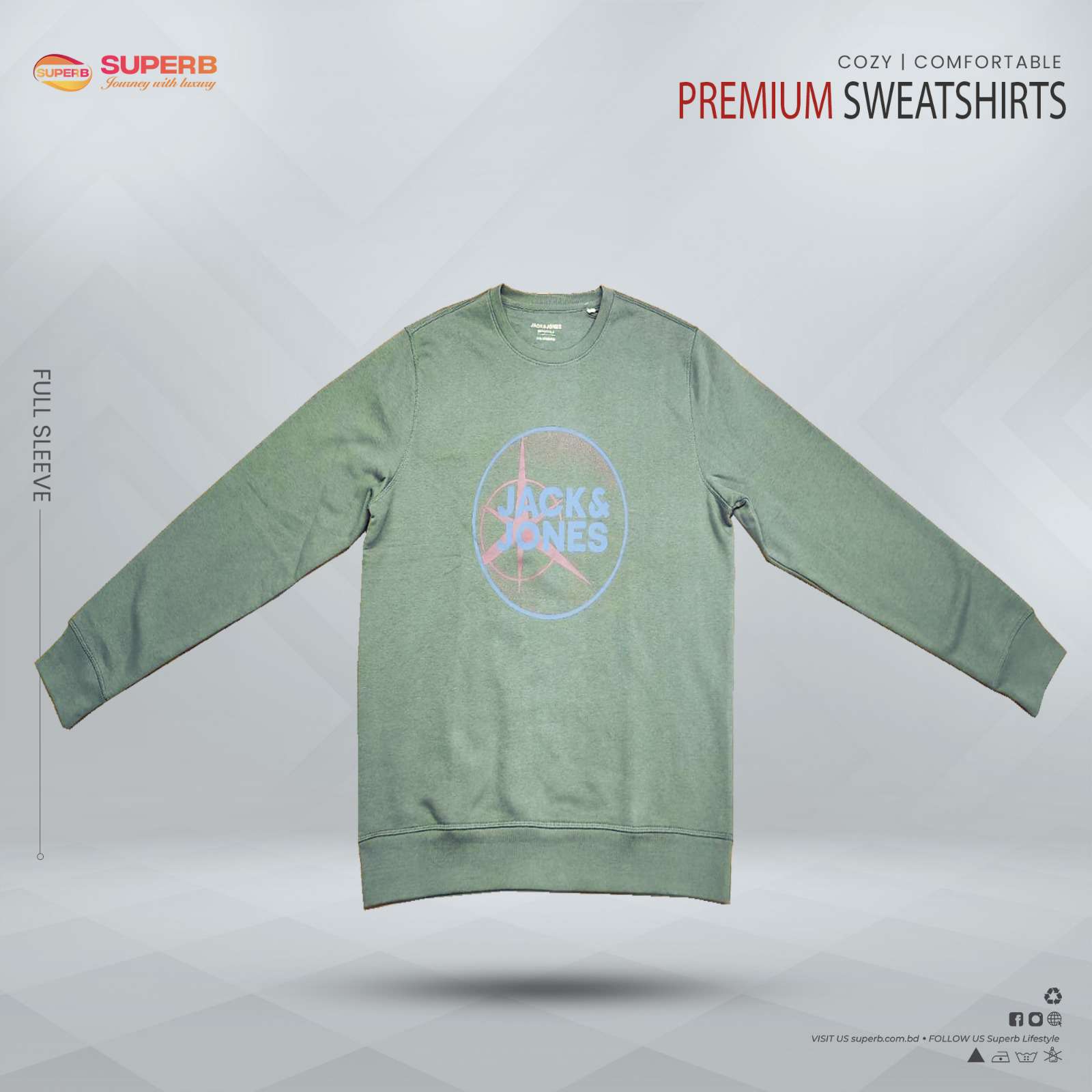 JACK & JONES Men's Crew Neck Graphic Sweatshirt with Sherpa Lining || Superb