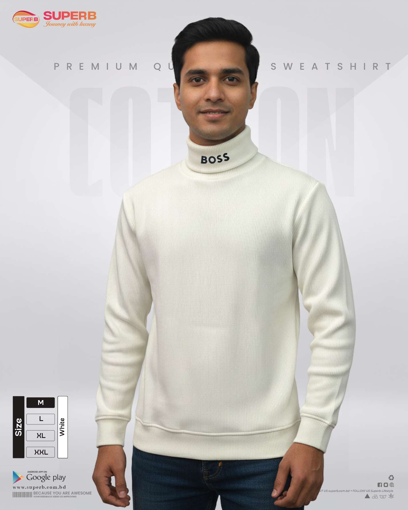 BOSS Premium High-Neck Sweatshirt – Ultra Soft Cotton Comfort | Superb