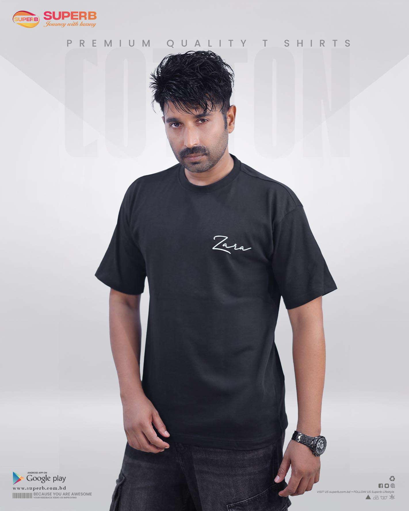 ZARA Drop Shoulder Premium Cotton T-Shirt || Superb