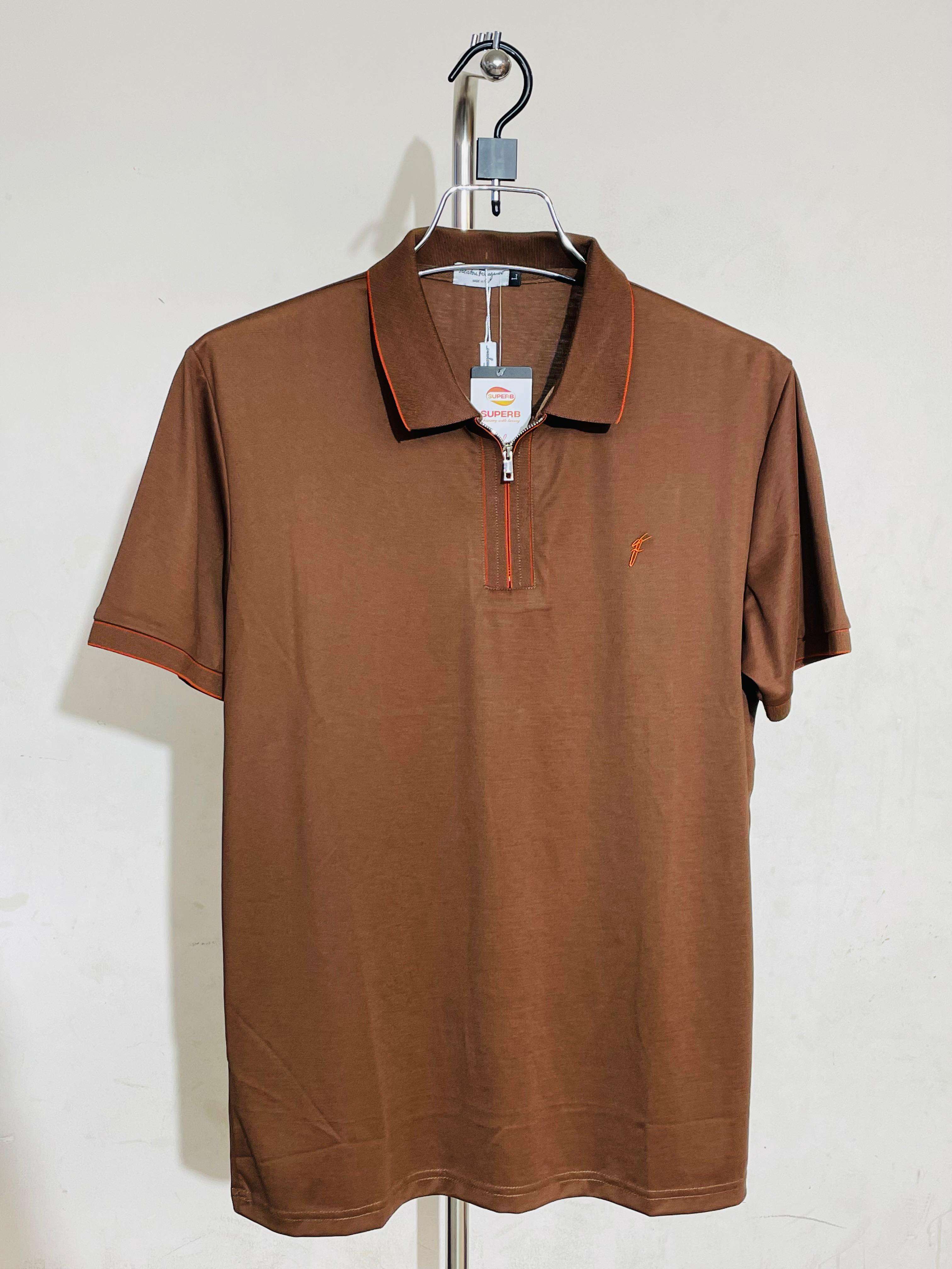 Salvatore Ferragamo Premium Zipper Stretch Polo – Men's Modern Fashion Essential || Superb